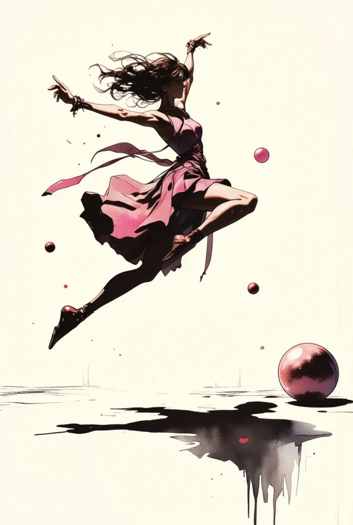 Woman dancing,Millerball,Im plummeting to the ground , poster art, Screen Printing Poster,  graphic novel cover art ,  graphic details ,  promotional artwork , Poster illustration, Illustrated poster, By Jens Sondergaard  ,  fashion illustration drawn on a...