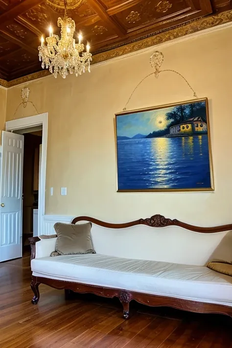 A very beautiful painting on a very well decorated wall of a very beautiful villa.