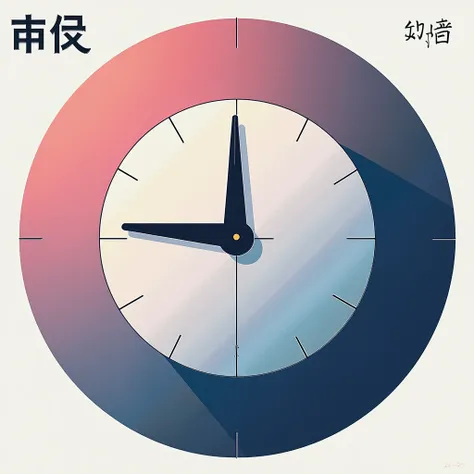 Draw a music album cover ， The pattern is the theme of a clock  during the day and night, with 罗思科 background.  but simple, less details and more shapes, with pink and blue colors.  all around in circle