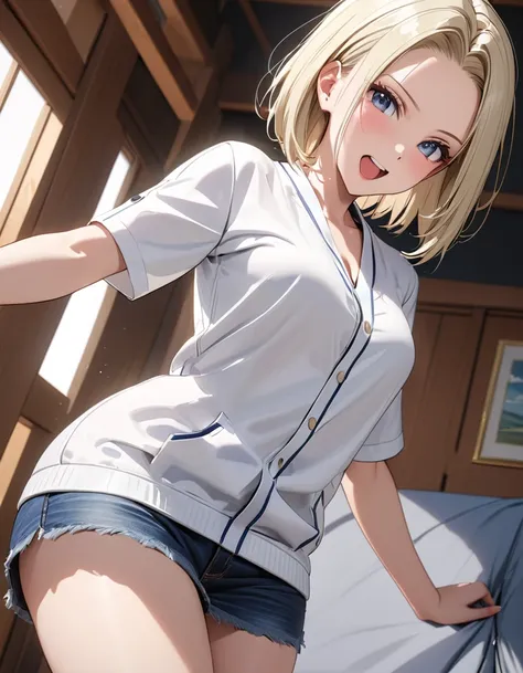 ( Japanese anime style ),  cute, ( android１８Number:1.5),  Cowboy Shot , Married Woman, excited, masterpiece:1.5, masterpiece, highest quality, UHD, retina, masterpiece, accurate anatomy, super detailed, high quality, best quality, 8k