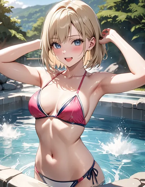 ( Japanese anime style ),  cute, ( android１８Number:1.5),  Cowboy Shot , Married Woman, excited,  Outdoor Bath, bathing, masterpiece:1.5, masterpiece, highest quality, UHD, retina, masterpiece, accurate anatomy, super detailed, high quality, best quality, 8...