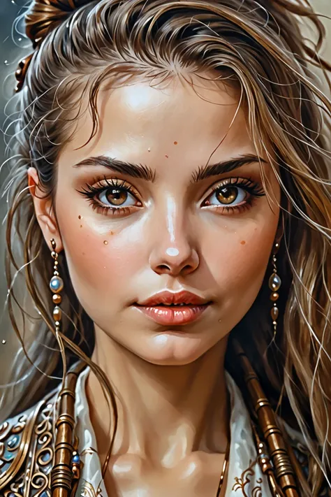 A cute woman, oil painting  portrait , trending on artstation, sharp focus, studio photo, intricate details, highly detailed, inspired by the work Luis Royo