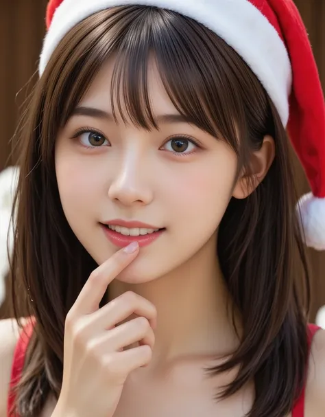 (((Wore a sexy Santa Claus costume４ women))), ((Natural, bright lighting)), ((( all women have different hairstyles ))), (( brown hair bun hair )), ((煌びやかな電飾の Christmasツリー)), (( Christmasパーティー)), ((long hair)), ((Blonde Bob Hair)), ((Messy side-wave medium...