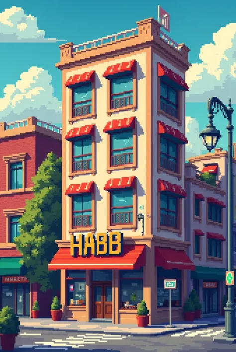 I want a pixel image of a hotel with the name Habb