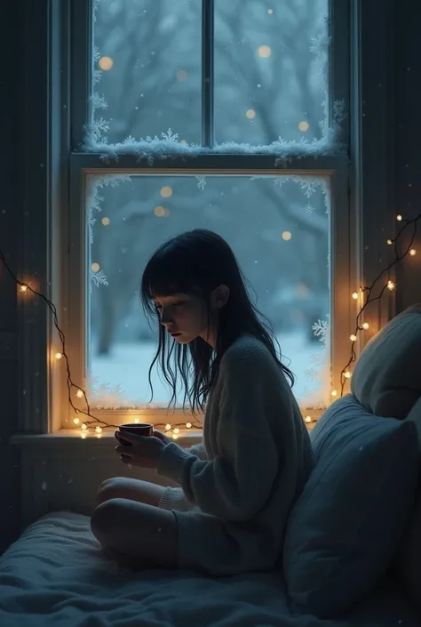 Lonely girl on Christmas night