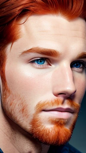 A handsome red-haired American man focusing on his face