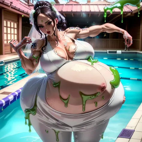 (hyper pregnant:1.5). lesbian kiss. high heel. very very long hair. ponytail. stockings. (hyper breast:1.5). (hyper hips:1.5). kissing. lake. walking. (muscles:1.5). (muscled:1.5). bra. pants. kimono. (hyper high:1.5). open coat. latex. tattoos. torn. grow...