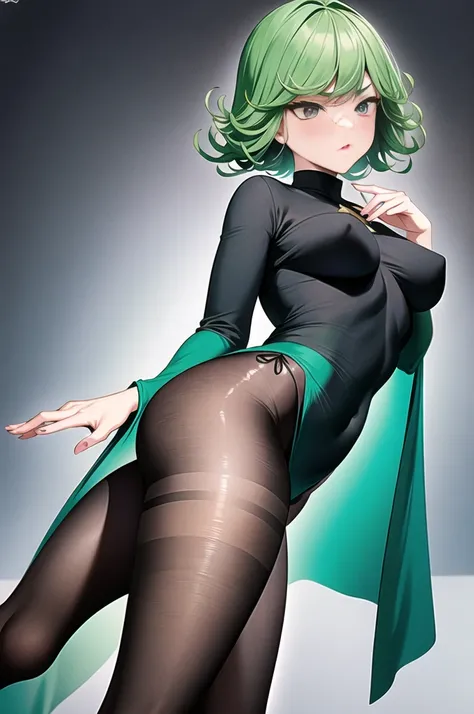 1 girl, Tatsumaki (pelvic curtain: 1.3) black transparent erotic lingerie, masterpiece, official art, hyperfocus, sakimi zen (best quality: 1), (masterpiece: 1), (super detail: 1), ( tights: 1.2), 1 girl, plump, embarrassed to look at the audience, puffine...