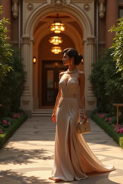 Woman arriving at a luxurious restaurant 