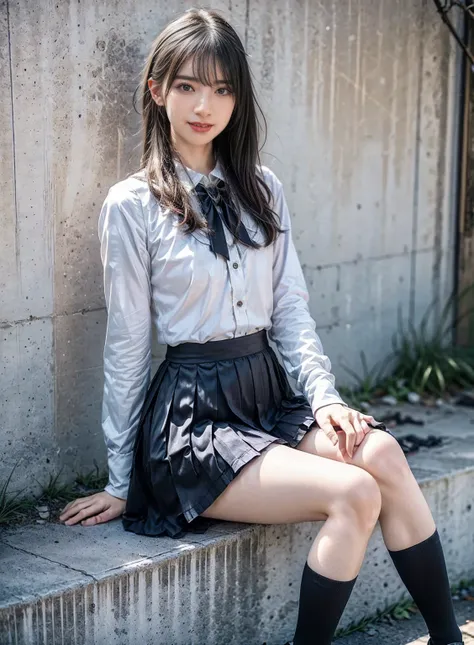 arafed asian woman in a skirt and a white shirt posing for a picture, japanese school uniform, japanese girl school uniform, wearing japanese school uniform, young gravure idol, realistic young gravure idol, young pretty gravure idol, Seifuku, cute schoolg...