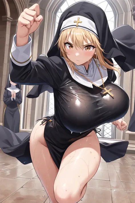 ((((masterpiece)))), ((((Best Quality)))), High resolution,fine grain,Detailed face, wet,nun,dress, action,big breasts