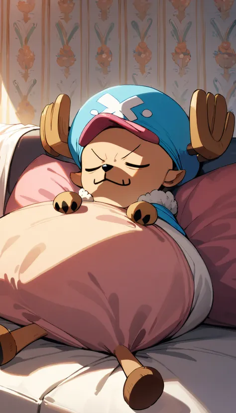 1boy, male focus, tony tony chopper, one piece, sleeping on sofa, cute, masterpiece, high quality, detailed, wallpaper