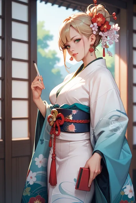 The color of the kimono is dark green