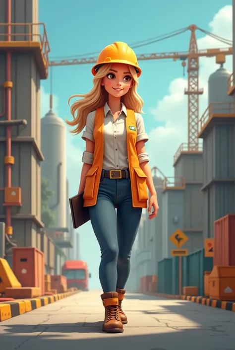 Make an animation of Blonde Girl, Light brown-eyed who works in occupational safety and health 