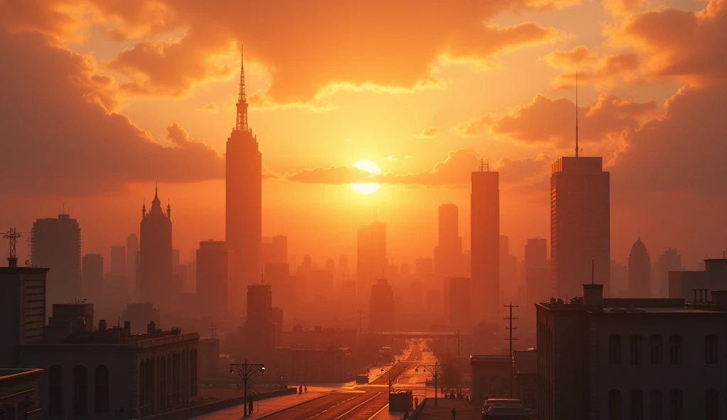 a serene sunrise in a deserted city, warm colors and orange tones, reflecting an introspective start, the sky gradually brightening, detailed cityscape, beautiful clouds, dramatic lighting, ethereal atmosphere, photorealistic, cinematic, highly detailed, 8...