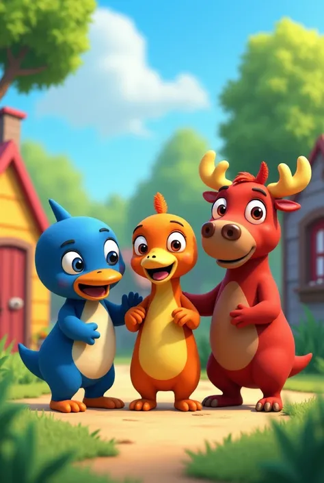 Cartoon of Pablo ,  Austin and Tyrone from the Baby Backyardigans 