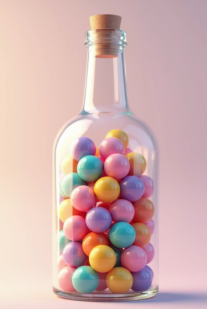 Create a glass bottle filled with colorful balls 