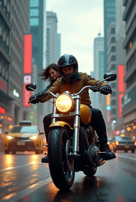 A motorcycle taxi in the middle of a trip on his motorcycle. 