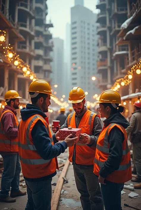 construction workers at Christmas