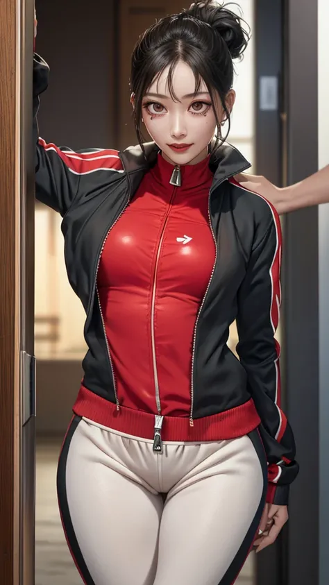  the mixed atmosphere of sunrise and dawn, In front of the apartment building entrance、In front of the door、The horny older sister who visited 、ponytail

(Sportswear、 active girl、Open zipper、sports girl, Half an eye,skinny track suit, Thin type:1.5),(large...