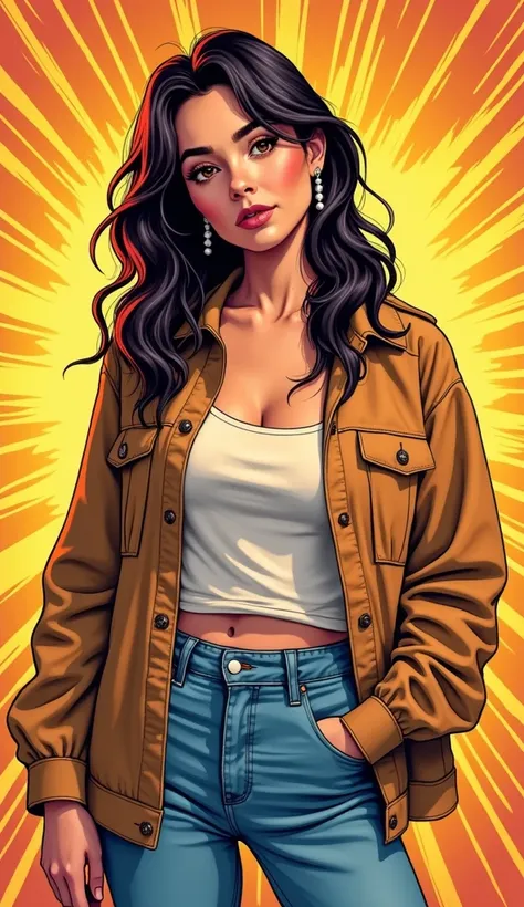 DISCREET image. with discreet casual clothes. image adult woman, american, comic book style. with a discreet smile. IMAGES WITH VIBRANT COLORS