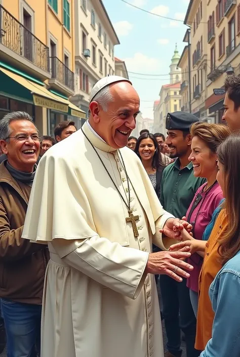 Drawing of Pope Francis greeting people on the street