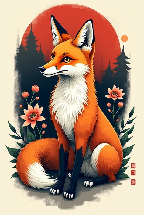 standing fox tattoo design in neotraditional style ,  with 
