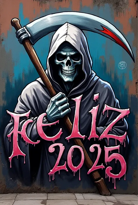 RAP GRIM REAPER GRAFFITI WITH TEXT "FELIZ 2025"