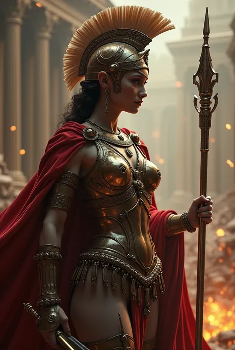 Roman goddess, warmonger, death, destruction and ruin, head to breast, legionnaire cybernetics. High Resolution, Masterpiece, Award Winning, Best Quality, High Details, High Quality, UHD, Optical Illusion, Impressionism, Art Deco, Cinematic, Cinematography...