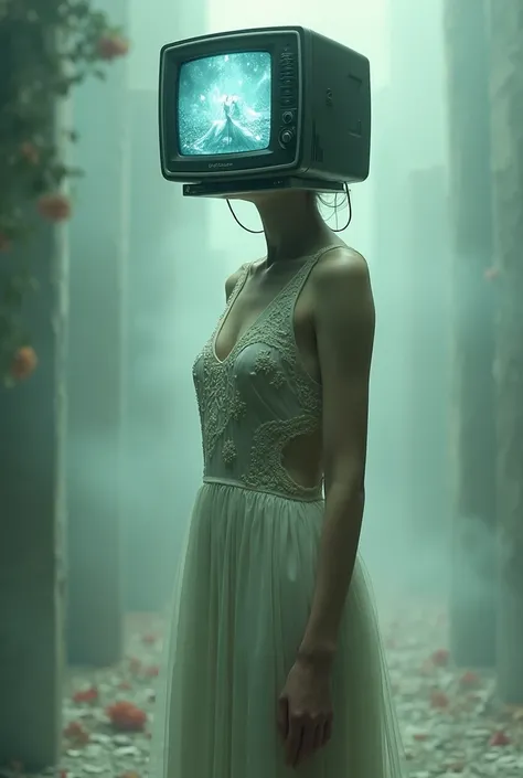 A woman with a TV head 