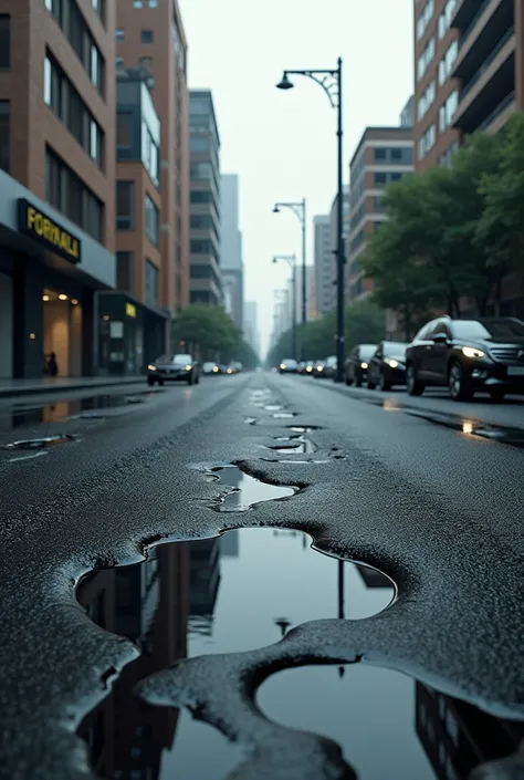 So much Black liquid on street. Realistic. Day