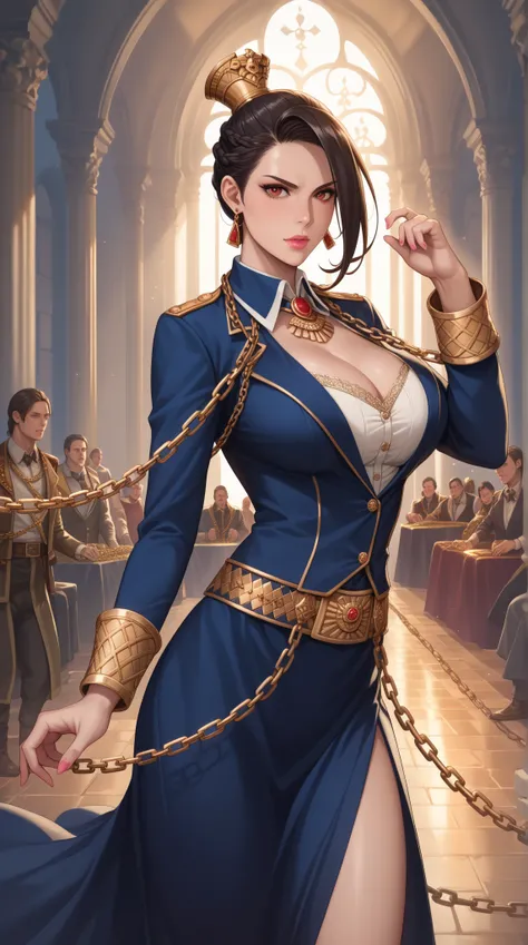 mysterious thief, female panther, ancient royal descendant, traditional treasure, curvaceous figure, dynamic pose, cinematic lighting, luxurious background, intricate details, high-quality, fantasy adventure (++2), captured, dramatic setting, emotions of d...