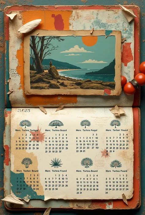 2025 monthly calendar in the collage or diary style by the artist Jose Naranja