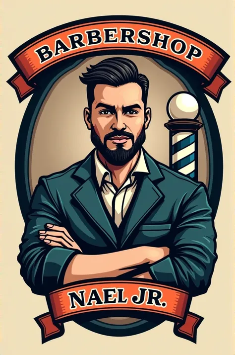 Create a 16 : 9 logo for a barbershop called Barbershop Nael Jr.