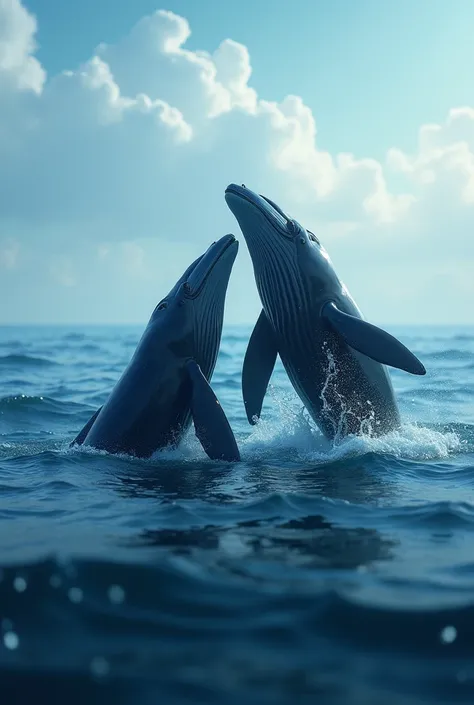 Ocean feel with hugging whales jumping