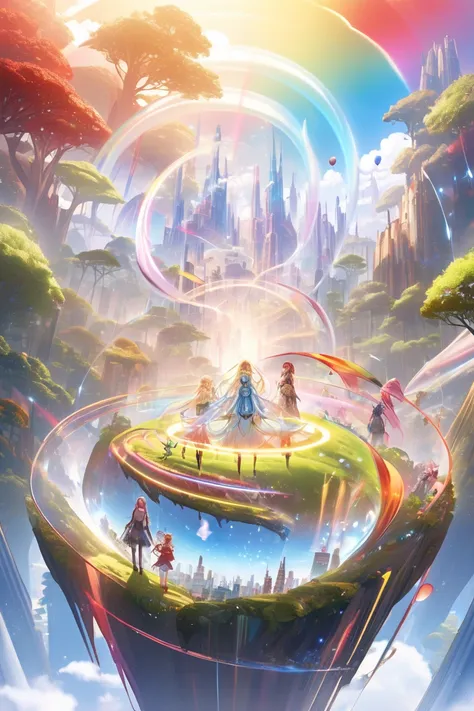  top quality , Super fine, 16k, 2.5D,  Delicate and Dynamic Depiction ,Floating in the sky,red,Mars, long hair,Play sacred sounds with beautiful game characters singing voices,  Transparent, translucent, and rainbow-colored barriers break , Game Production...