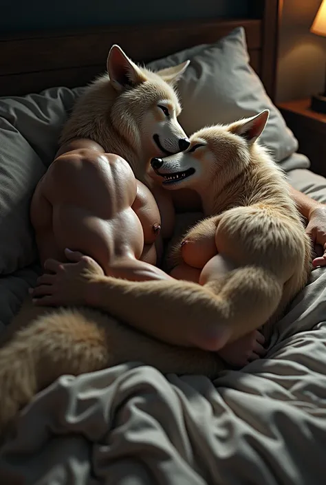 2 Furry gays naked Wolfs in bed have sex