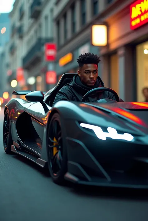 A DARK SKINNED LAD IN A LAMBORGHINI SESTO ELEMENTO