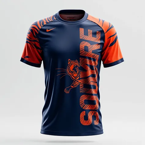 Shirt Footvolleyball jersey with tiger design on the back of the jersey written soccer volleyball in dark blue with a lighter gradient symbol of Adidas or Nike