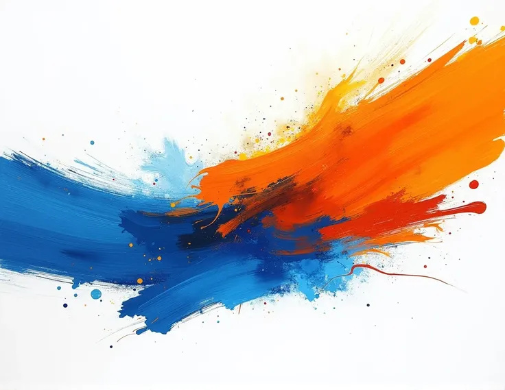 image with many brushstrokes of paints with the colors French blue and orange with a white background 