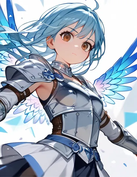 Score_9,Score_8_up,Score_7_up,highest quality, source_anime, highest quality, BREAK girl, knight, armor, light blue hair, long hair, brown eyes, (she do nosedive to viewer, rapid descent:1.5), (Flying), (magical shine wings:1.5), (motion blur, motion lines...