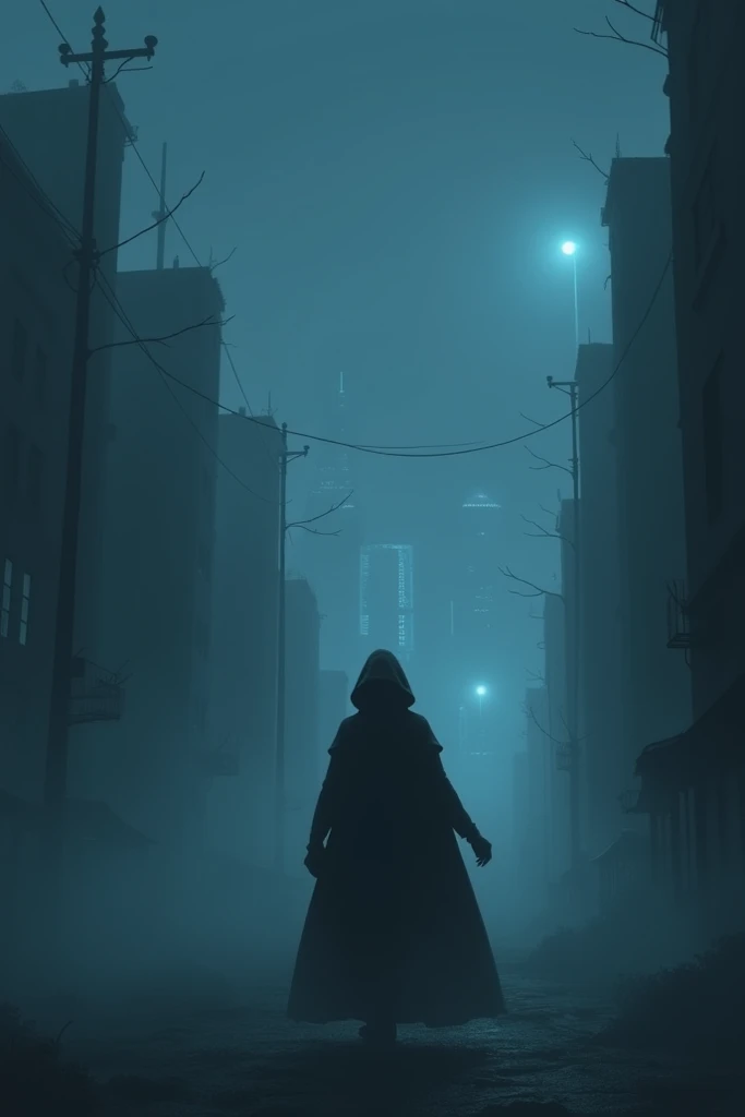 Narrator:**  
    "Whispers on cold nights that make hearts race."  
    **Prompt:** "A nighttime image of the city shrouded in mist, with faint lights flickering in the distance."