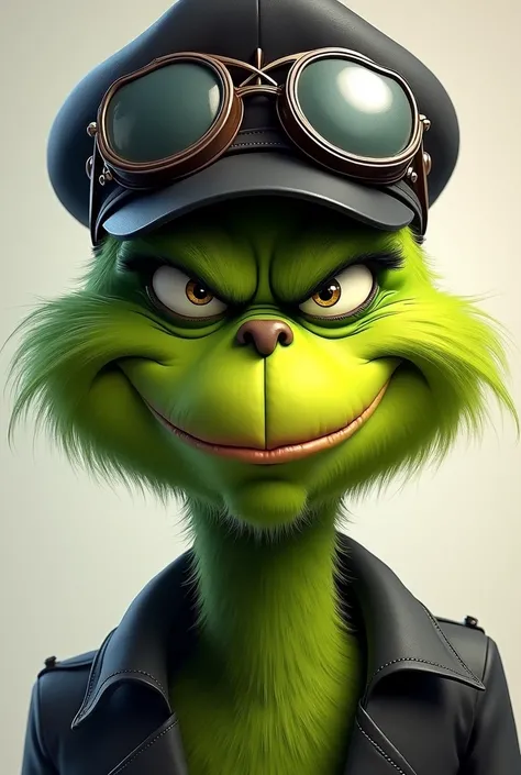 The Grinch with black airplane pilot cap the cap