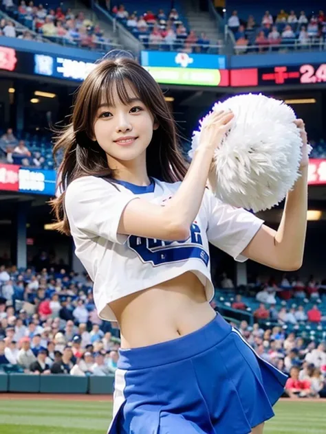 Beautiful Japanese women doing cheerleading, smile, Baseball Stadium