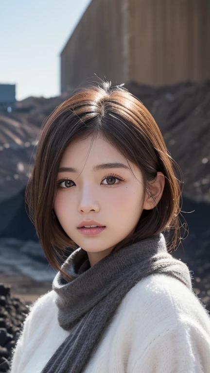 (( Hair Fluttering in the Wind 、 no makeup in the coal mine:1.2))、( realistic 、 Photorealistic、 super detailed 、 best detailed skin 、 top quality 、masterpiece、 Ultra A High Resolution)、 cute Japanese woman、s、 high school girl、 young girl、 1 girl、 BANG 、Ash...