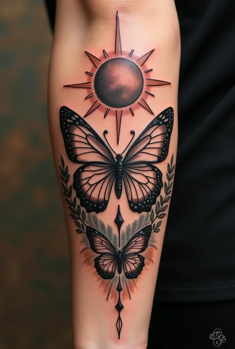 Sun Moon and Butterfly Tattoo 