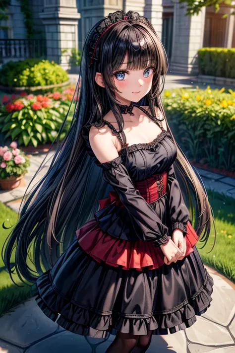  taking pictures  , cute girl, (( One Girl )), ((baby face:1.4)), ((cute:1.4)), 
break 

((Black and Red) gothic lolita dress) :  elegant  + (Quinceanera dress ) +  Gothic Fashion +  dark gothic  + ((Black and Red) corset) + ((Black and Red) Headdress) + (...