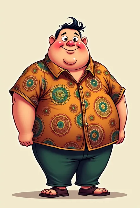 cartoon fat man using real betawi shirt