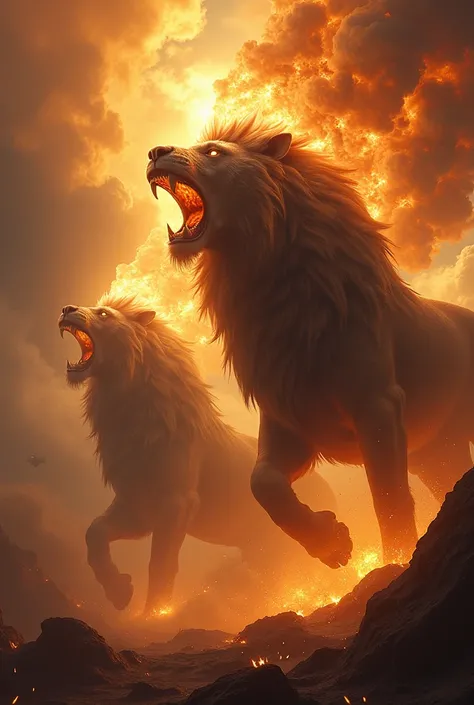 And the horses heads were like the heads of lions; and out of their mouths came fire and smoke and brimstone. Revelation 9:17