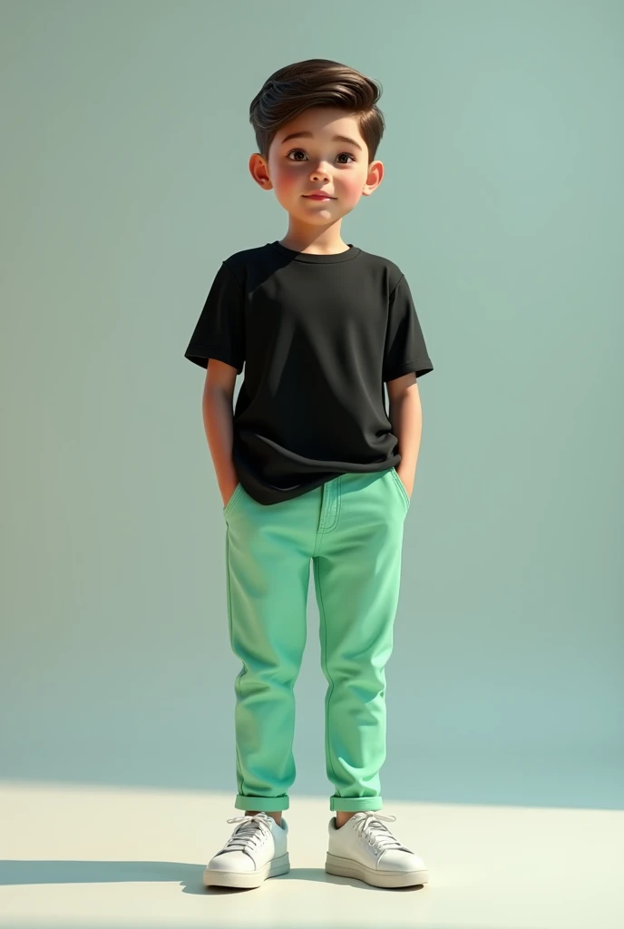 Black full hands t shirt with light green pant  for boys